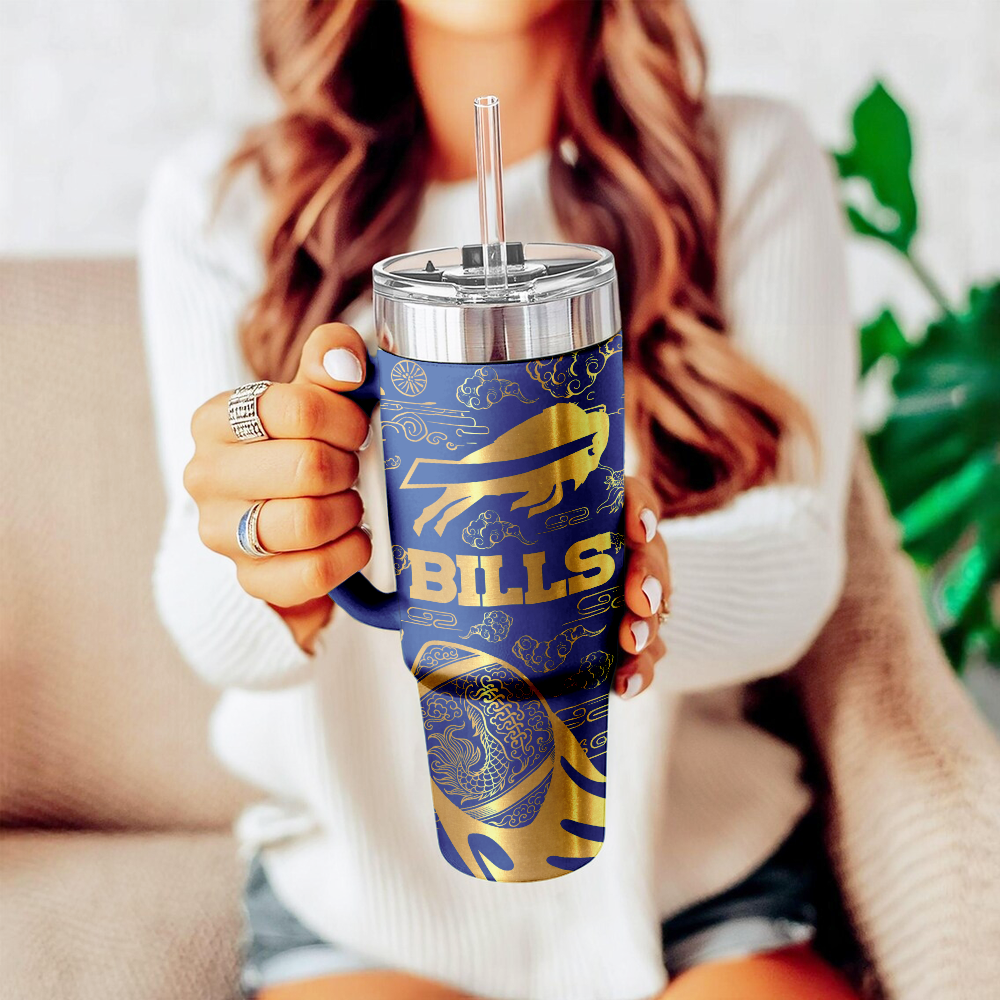 Buffalo Bills Custom Stanley Quencher 40oz Stainless Steel Tumbler With Handle