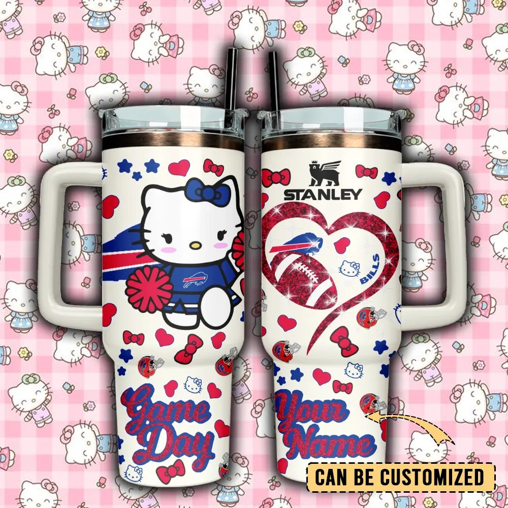 Buffalo Bills x Hello Kitty Custom Stanley Quencher 40oz Stainless Steel Tumbler With Handle