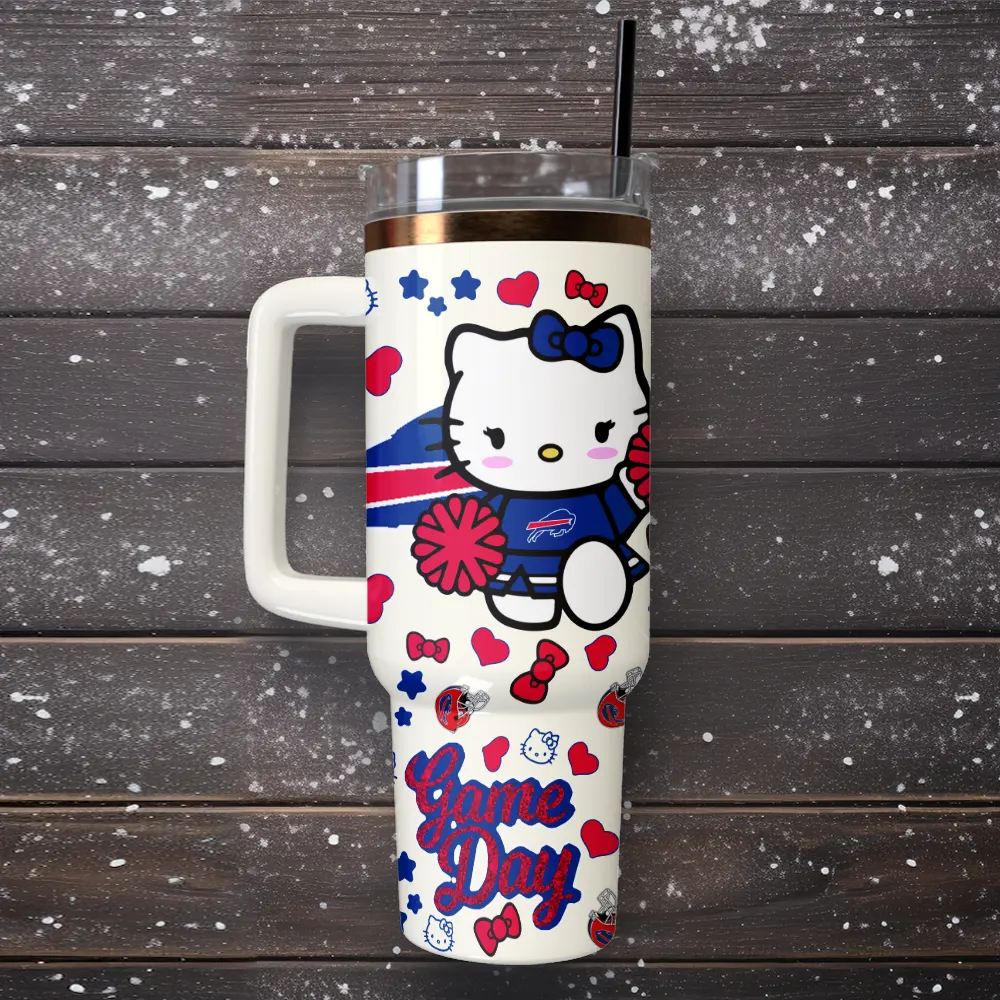 Buffalo Bills x Hello Kitty Custom Stanley Quencher 40oz Stainless Steel Tumbler With Handle
