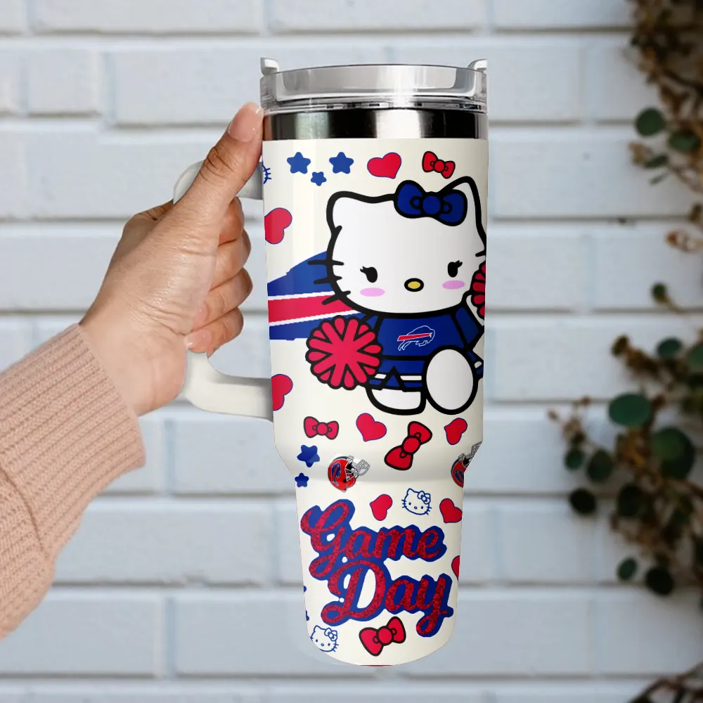 Buffalo Bills x Hello Kitty Custom Stanley Quencher 40oz Stainless Steel Tumbler With Handle