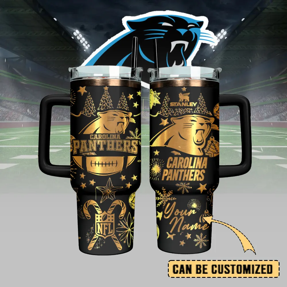 Carolina Panthers Custom Stanley Quencher 40oz Stainless Steel Tumbler With Handle