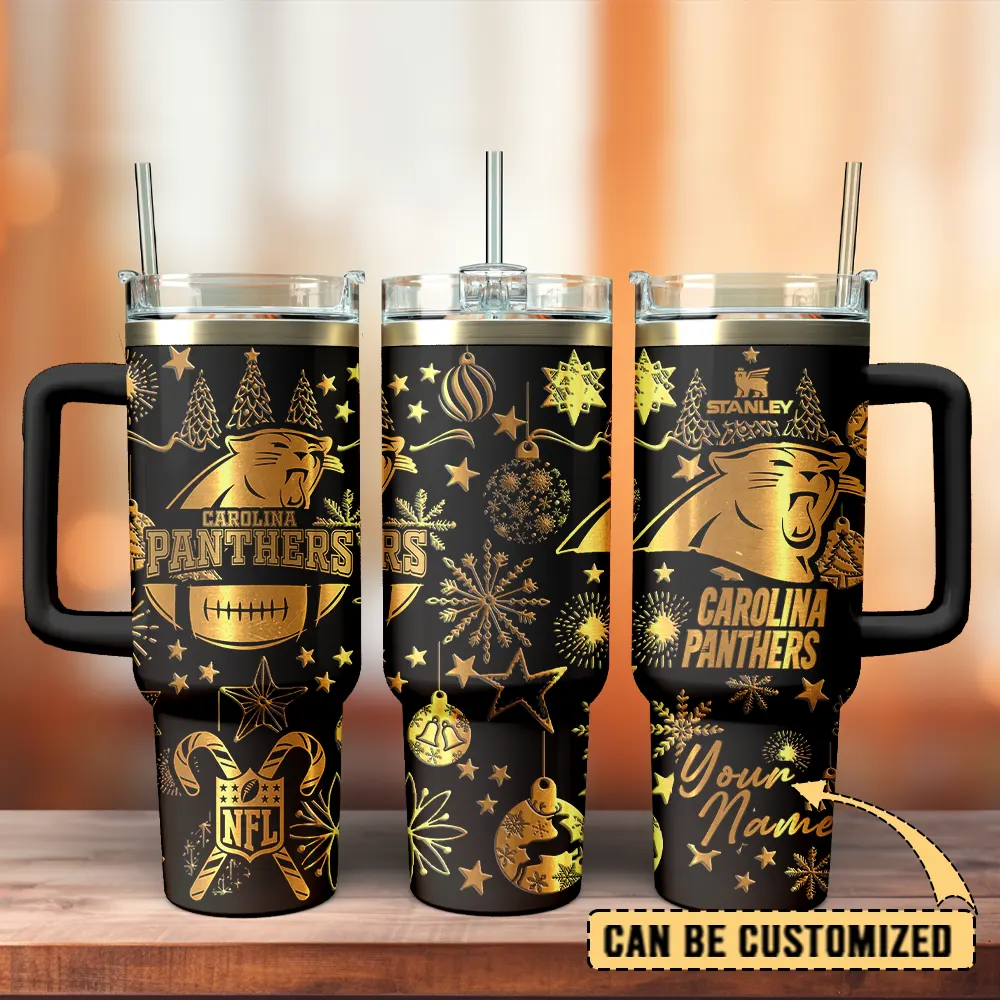 Carolina Panthers Custom Stanley Quencher 40oz Stainless Steel Tumbler With Handle