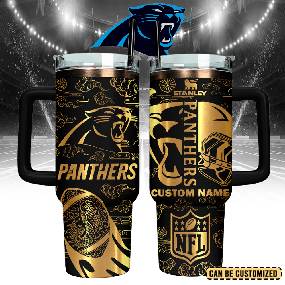 Carolina Panthers Custom Stanley Quencher 40oz Stainless Steel Tumbler With Handle