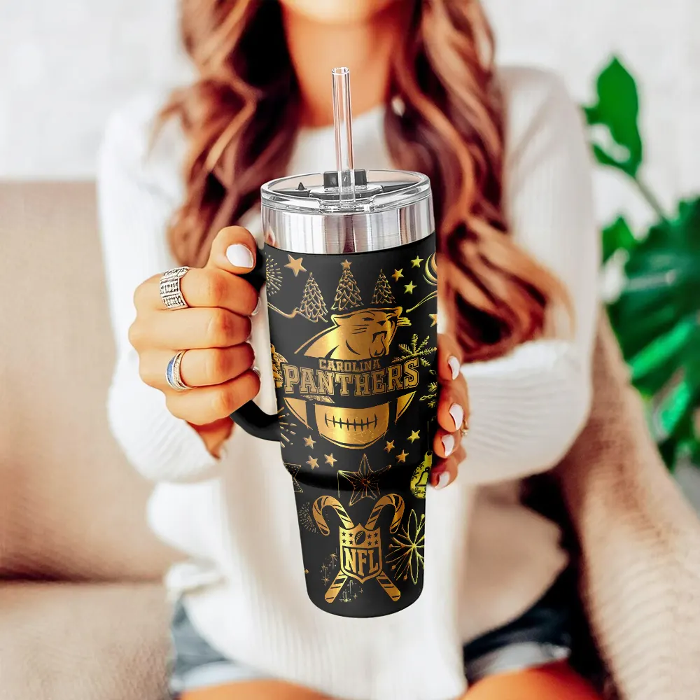 Carolina Panthers Custom Stanley Quencher 40oz Stainless Steel Tumbler With Handle