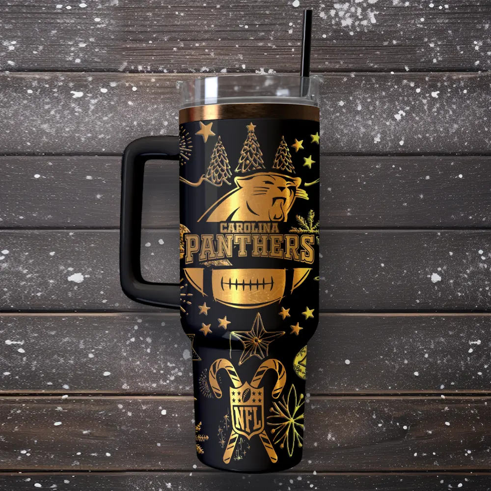 Carolina Panthers Custom Stanley Quencher 40oz Stainless Steel Tumbler With Handle
