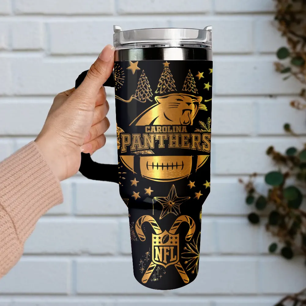 Carolina Panthers Custom Stanley Quencher 40oz Stainless Steel Tumbler With Handle