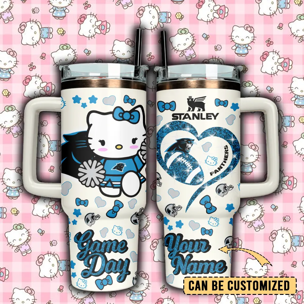 Carolina Panthers x Hello Kitty Custom Stanley Quencher 40oz Stainless Steel Tumbler With Handle