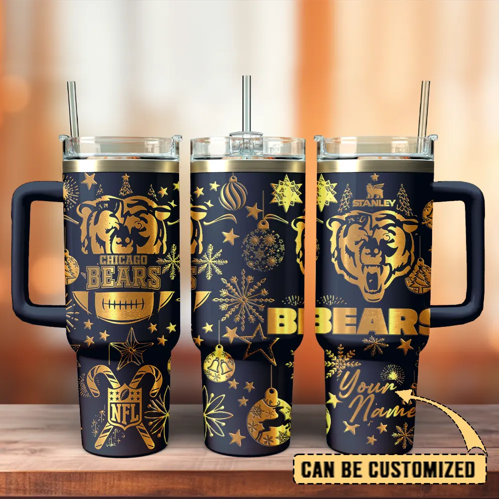 Chicago Bears Custom Stanley Quencher 40oz Stainless Steel Tumbler With Handle