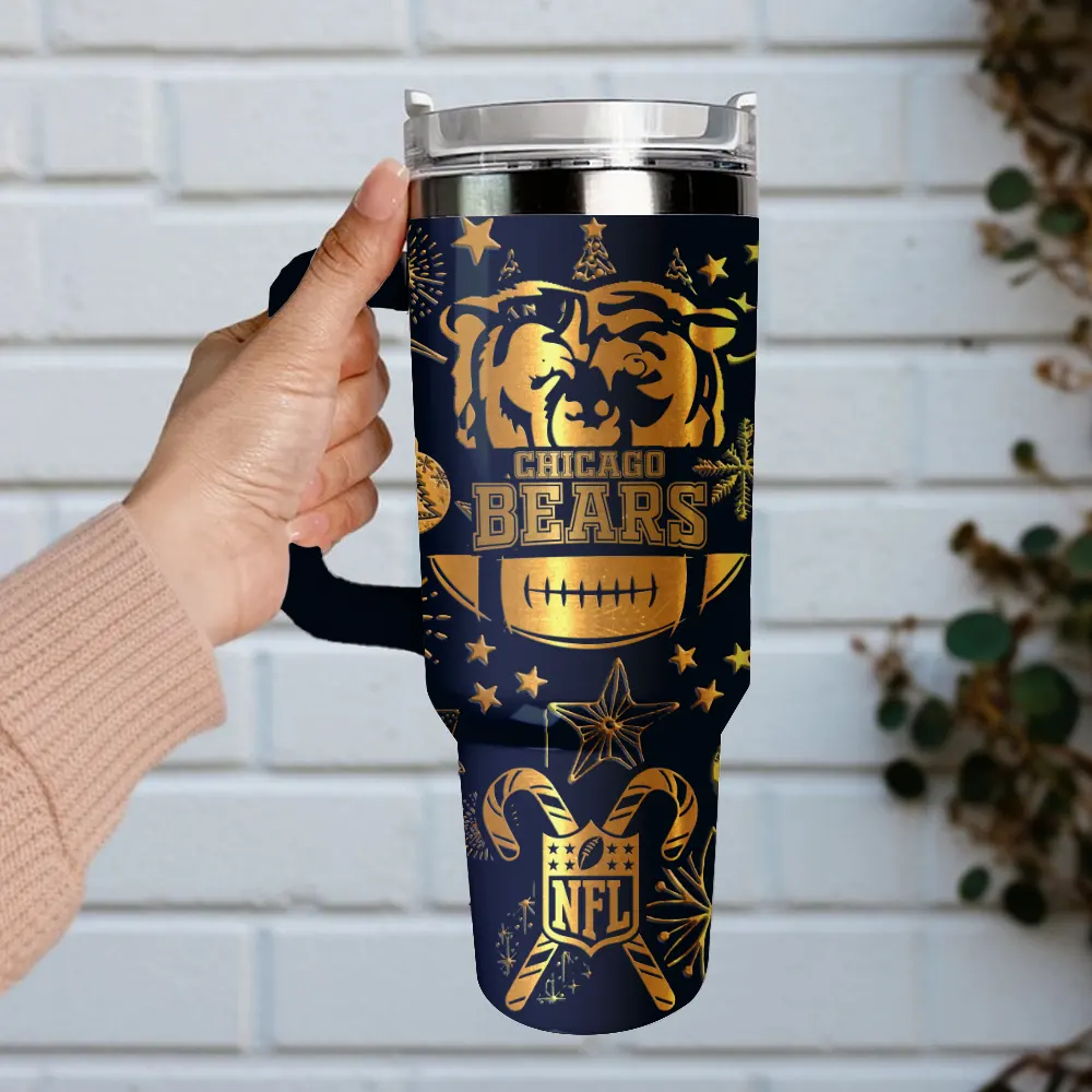 Chicago Bears Custom Stanley Quencher 40oz Stainless Steel Tumbler With Handle