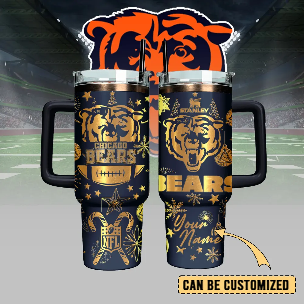 Chicago Bears Custom Stanley Quencher 40oz Stainless Steel Tumbler With Handle