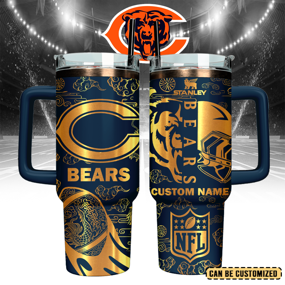 Chicago Bears Custom Stanley Quencher 40oz Stainless Steel Tumbler With Handle