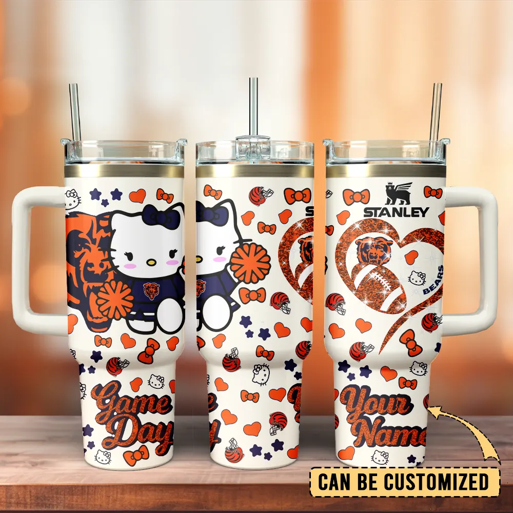 Chicago Bears x Hello Kitty Custom Stanley Quencher 40oz Stainless Steel Tumbler With Handle