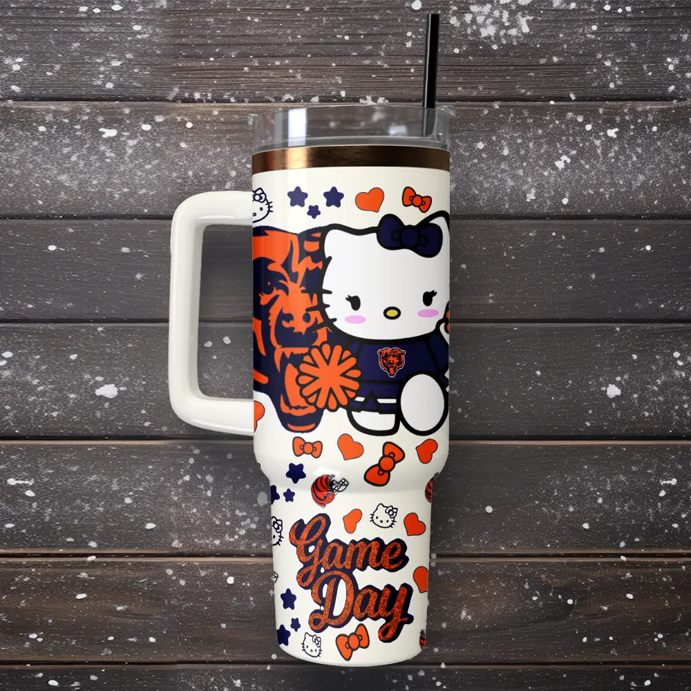 Chicago Bears x Hello Kitty Custom Stanley Quencher 40oz Stainless Steel Tumbler With Handle
