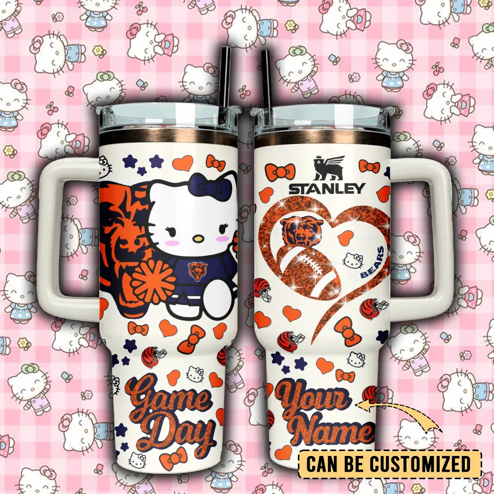 Chicago Bears x Hello Kitty Custom Stanley Quencher 40oz Stainless Steel Tumbler With Handle