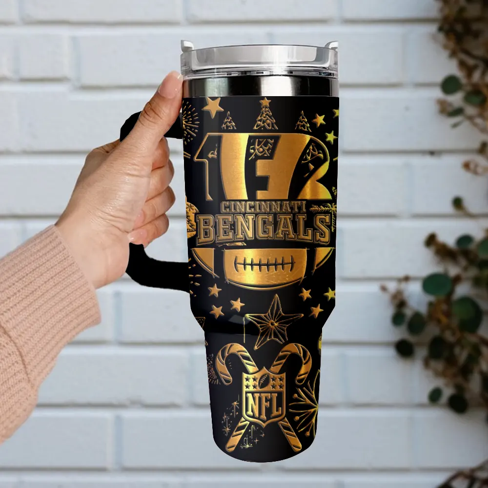 Cincinnati Bengals Custom Stanley Quencher 40oz Stainless Steel Tumbler With Handle