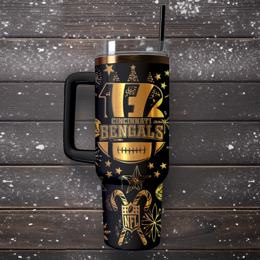 Cincinnati Bengals Custom Stanley Quencher 40oz Stainless Steel Tumbler With Handle