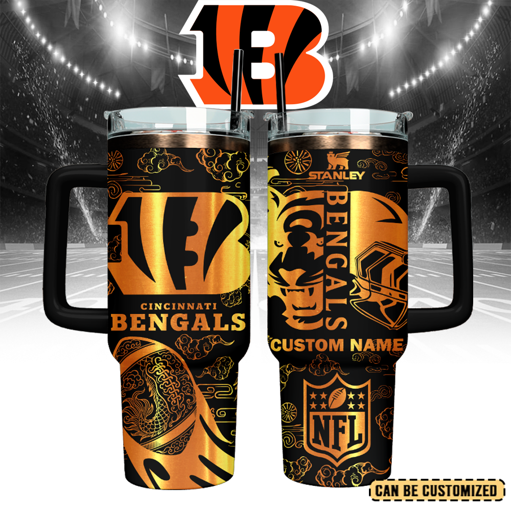 Cincinnati Bengals Custom Stanley Quencher 40oz Stainless Steel Tumbler With Handle