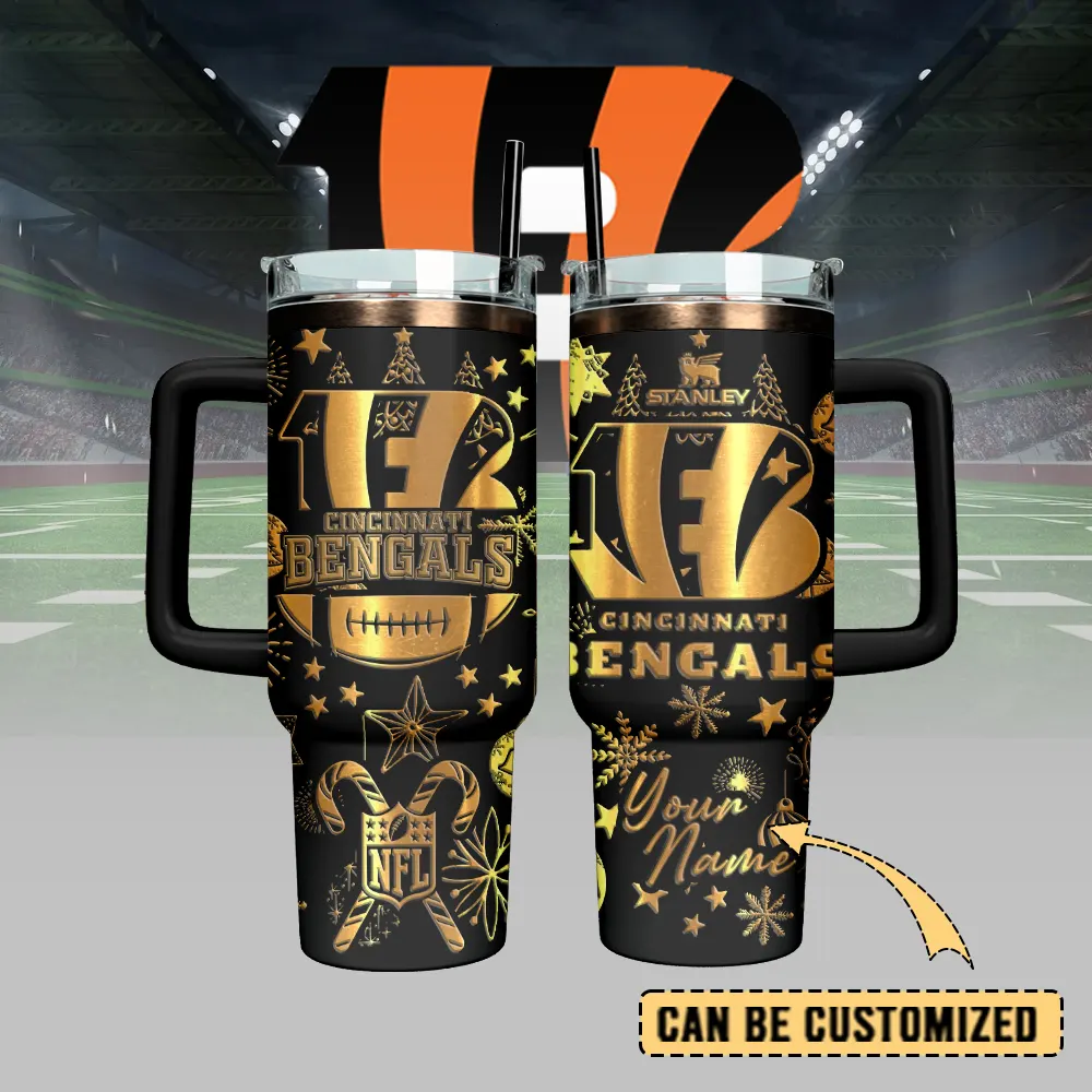 Cincinnati Bengals Custom Stanley Quencher 40oz Stainless Steel Tumbler With Handle