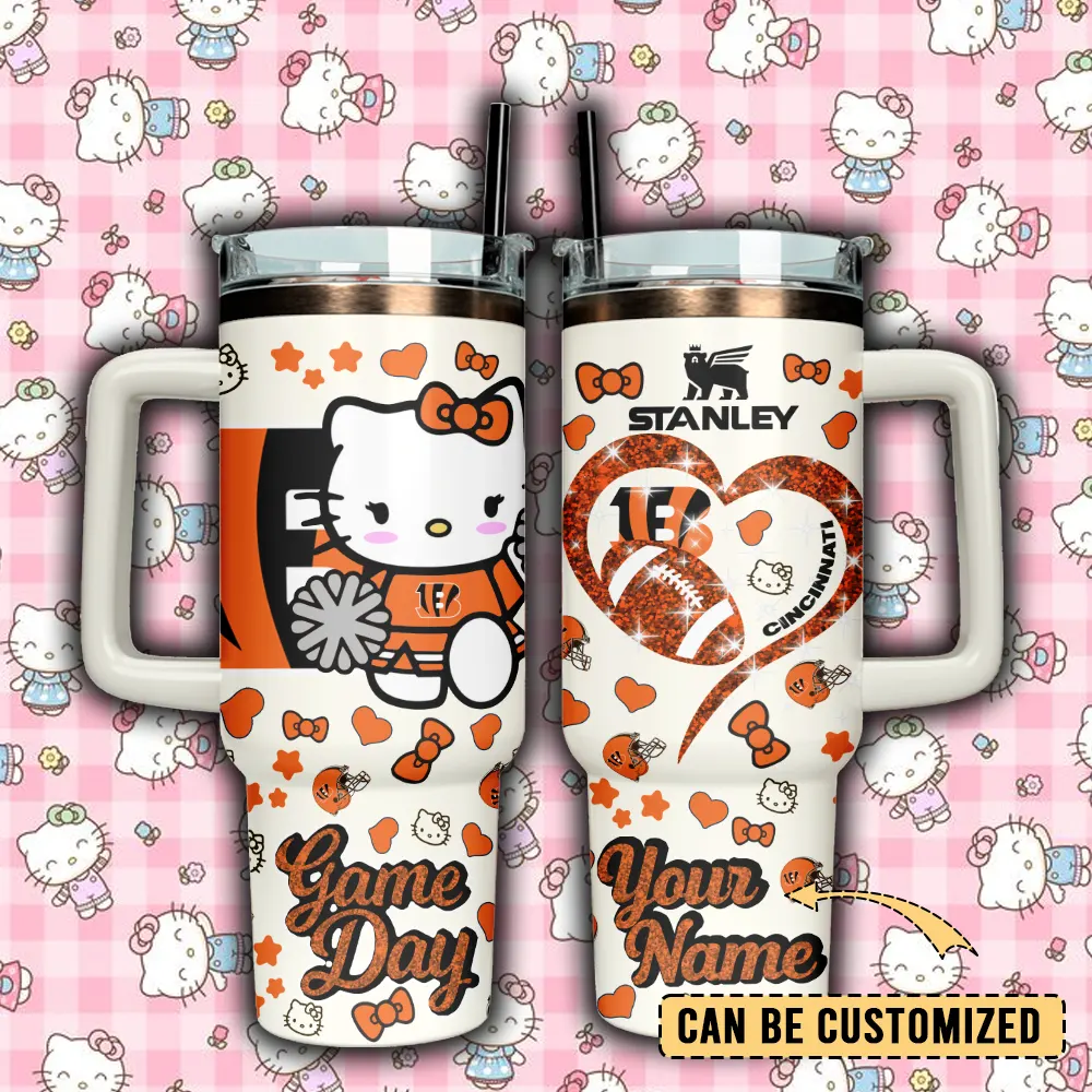 Cincinnati Bengals x Hello Kitty Custom Stanley Quencher 40oz Stainless Steel Tumbler With Handle