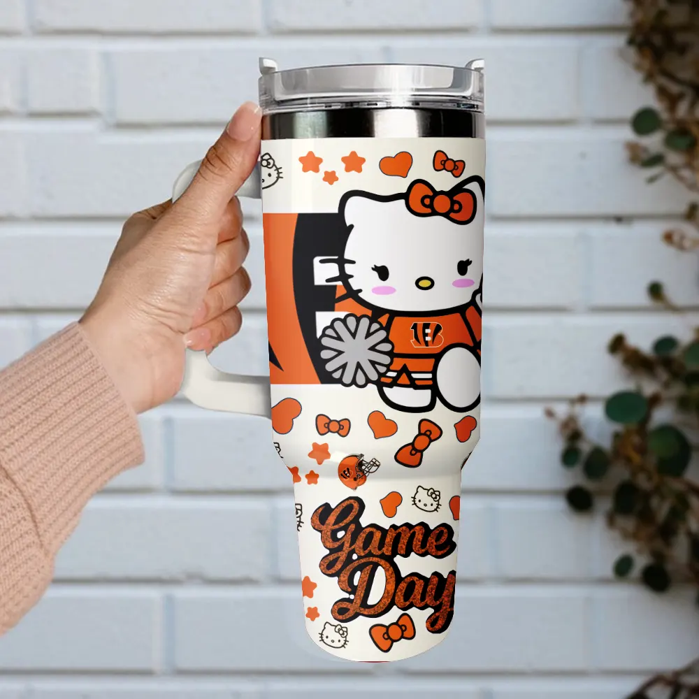 Cincinnati Bengals x Hello Kitty Custom Stanley Quencher 40oz Stainless Steel Tumbler With Handle
