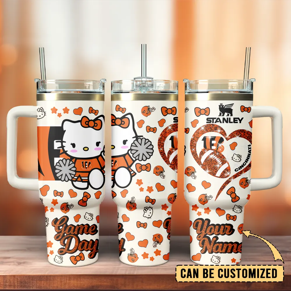 Cincinnati Bengals x Hello Kitty Custom Stanley Quencher 40oz Stainless Steel Tumbler With Handle