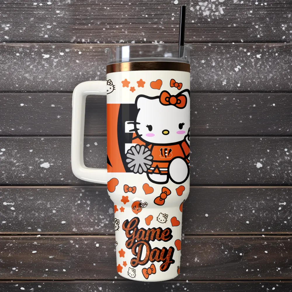 Cincinnati Bengals x Hello Kitty Custom Stanley Quencher 40oz Stainless Steel Tumbler With Handle