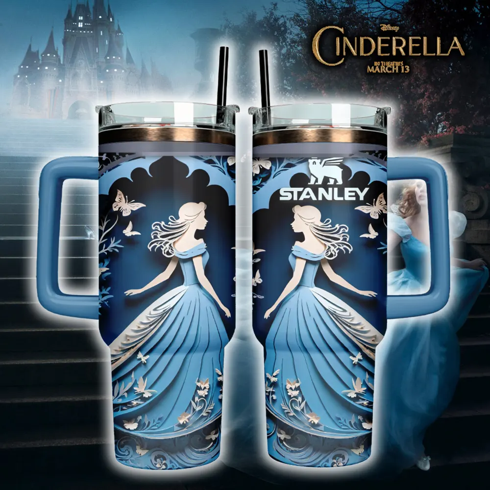 Cinderella Cartoon  Custom Stanley Quencher 40oz Stainless Steel Tumbler With Handle