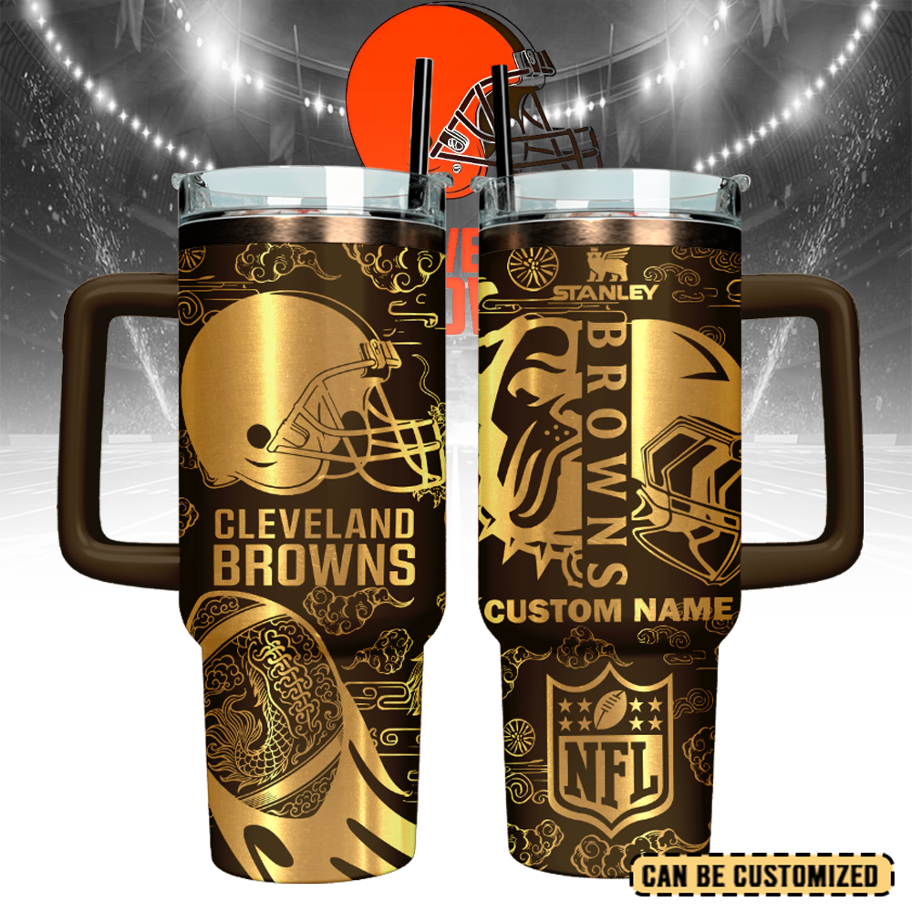 Cleveland Browns Custom Stanley Quencher 40oz Stainless Steel Tumbler With Handle