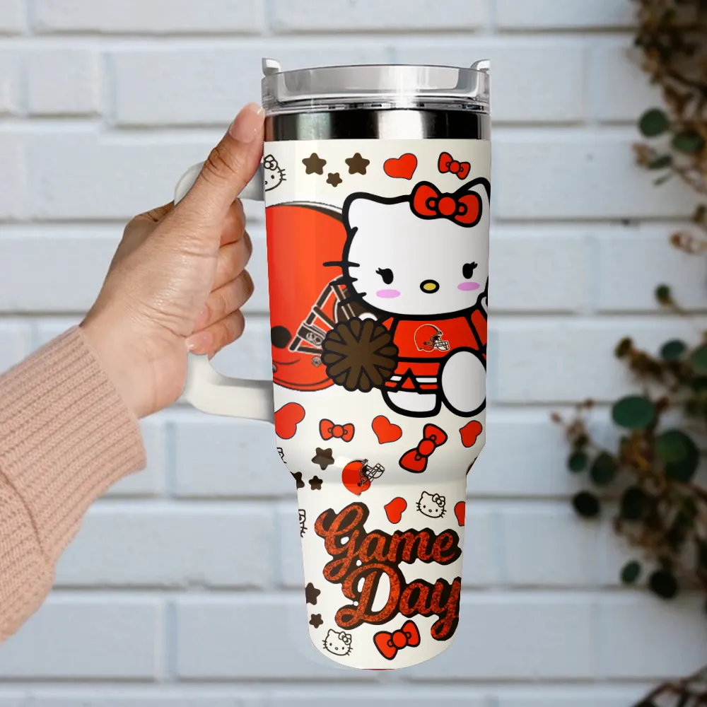 Cleveland Browns x Hello Kitty Custom Stanley Quencher 40oz Stainless Steel Tumbler With Handle