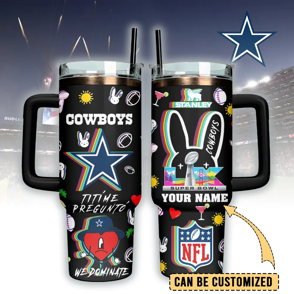 Dallas Cowboys NFL x Bad Bunny Custom Stanley Quencher 40oz Stainless Steel Tumbler With Handle