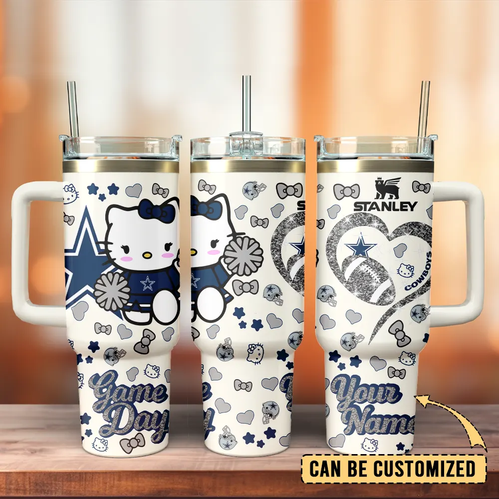 Dallas Cowboys x Hello Kitty Custom Stanley Quencher 40oz Stainless Steel Tumbler With Handle