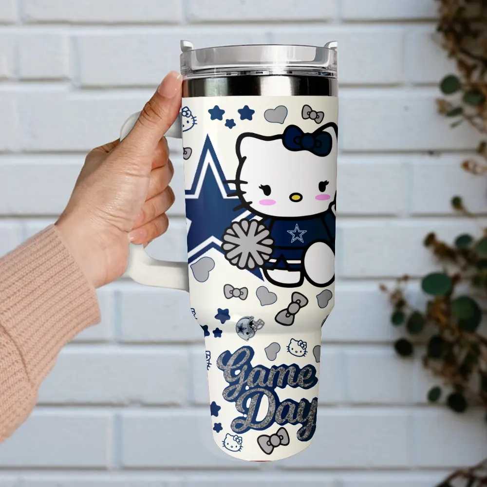 Dallas Cowboys x Hello Kitty Custom Stanley Quencher 40oz Stainless Steel Tumbler With Handle