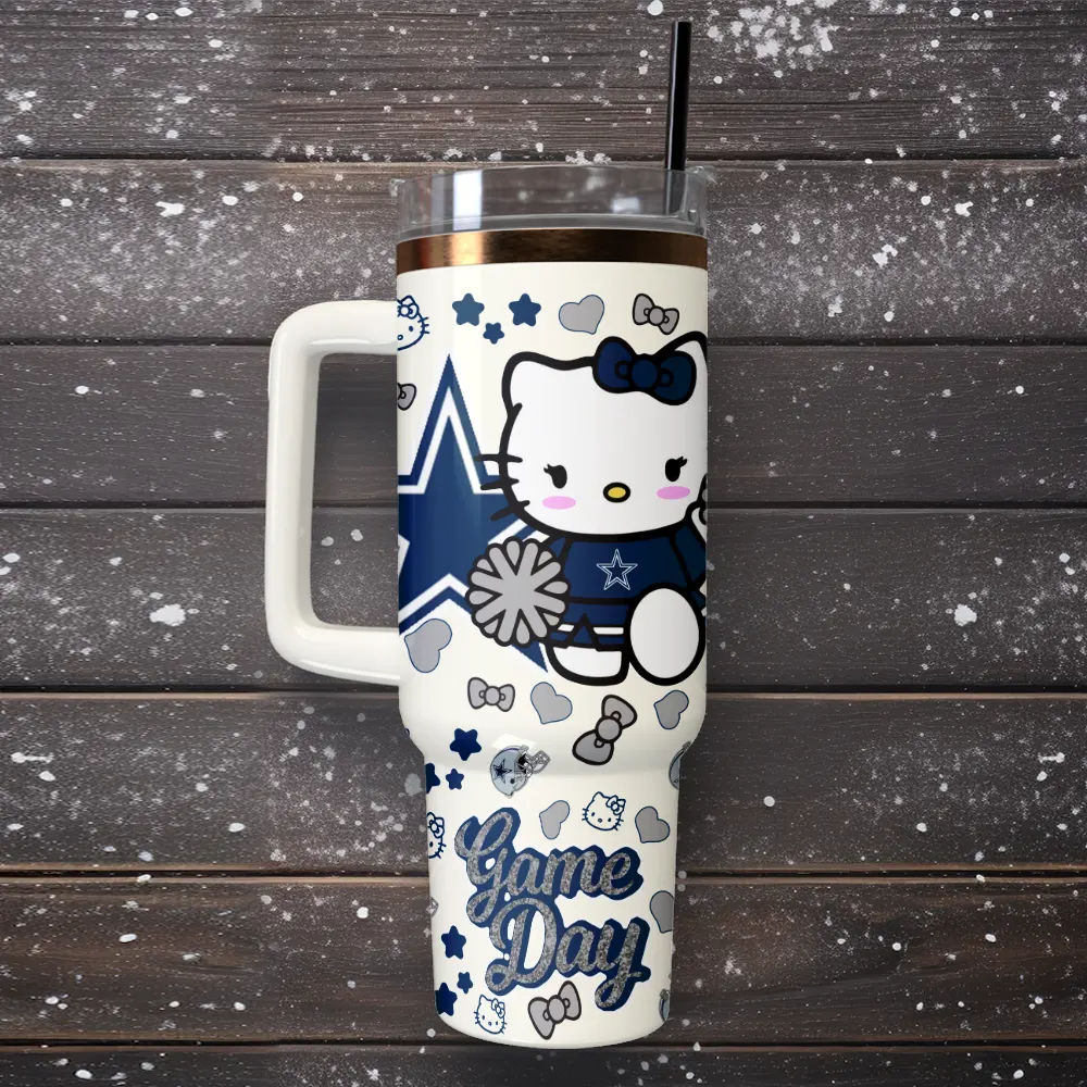 Dallas Cowboys x Hello Kitty Custom Stanley Quencher 40oz Stainless Steel Tumbler With Handle