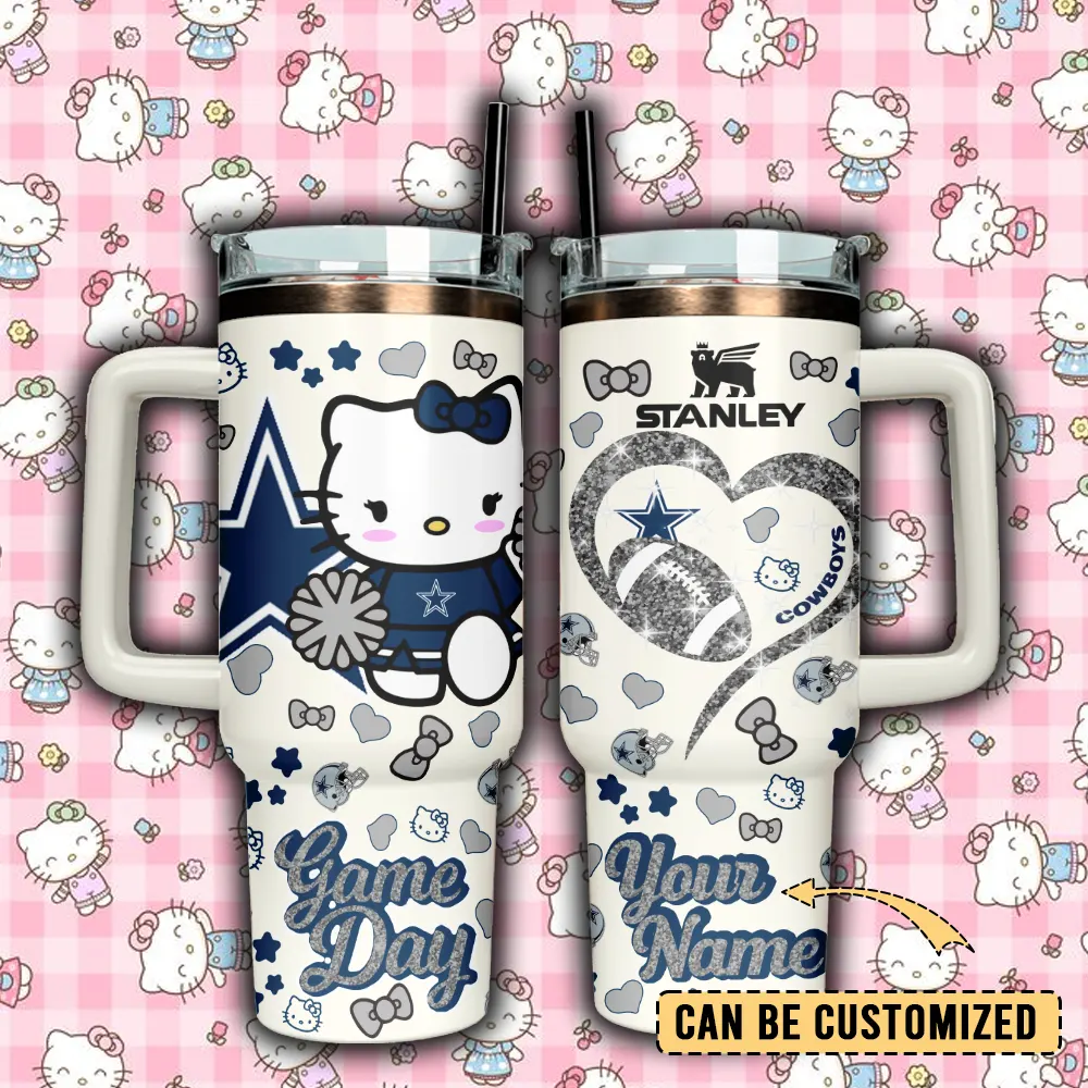 Dallas Cowboys x Hello Kitty Custom Stanley Quencher 40oz Stainless Steel Tumbler With Handle