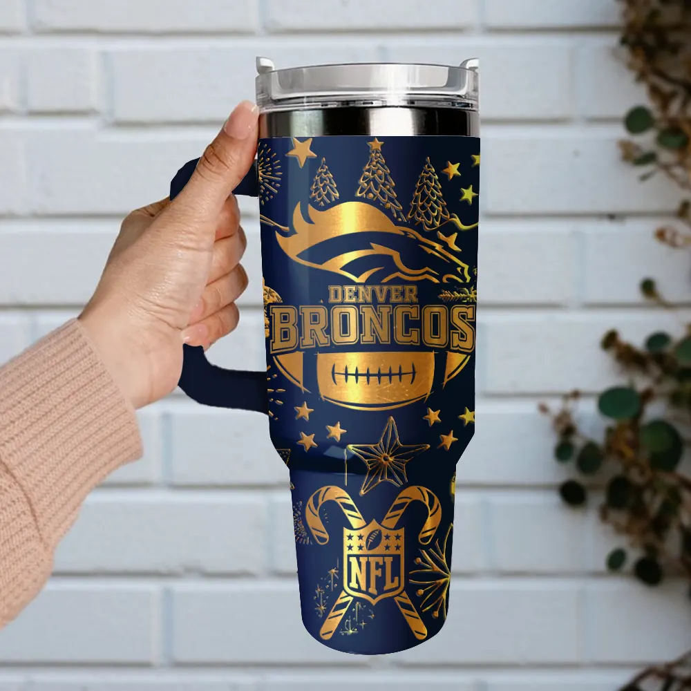 Denver Broncos Custom Stanley Quencher 40oz Stainless Steel Tumbler With Handle