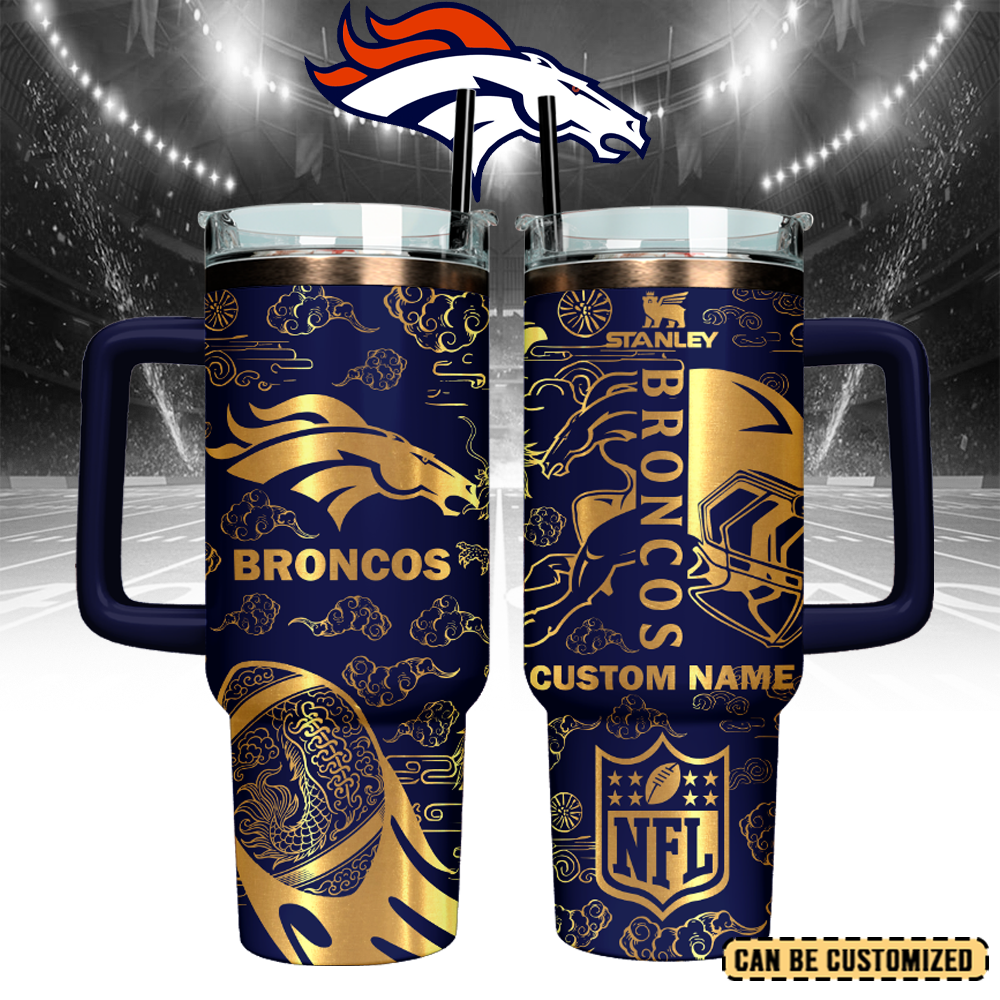 Denver Broncos Custom Stanley Quencher 40oz Stainless Steel Tumbler With Handle