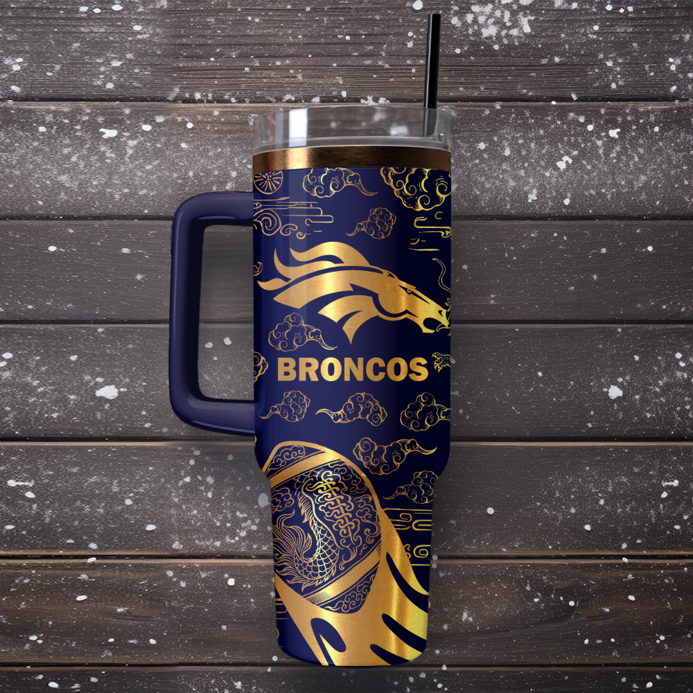 Denver Broncos Custom Stanley Quencher 40oz Stainless Steel Tumbler With Handle