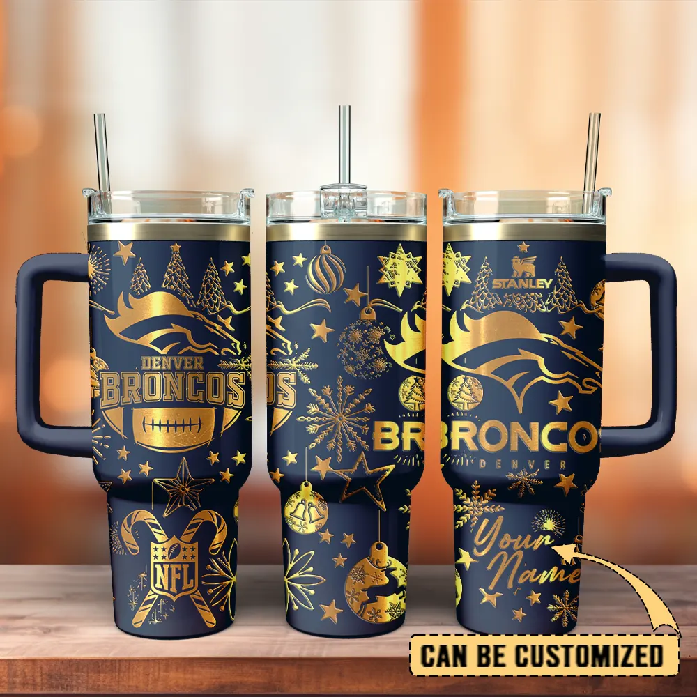 Denver Broncos Custom Stanley Quencher 40oz Stainless Steel Tumbler With Handle