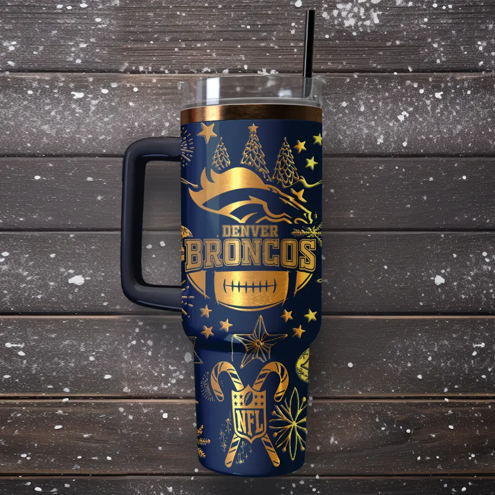 Denver Broncos Custom Stanley Quencher 40oz Stainless Steel Tumbler With Handle