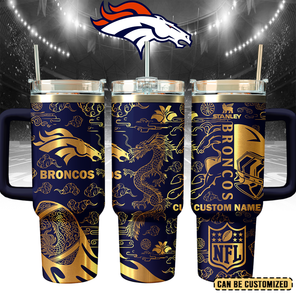 Denver Broncos Custom Stanley Quencher 40oz Stainless Steel Tumbler With Handle