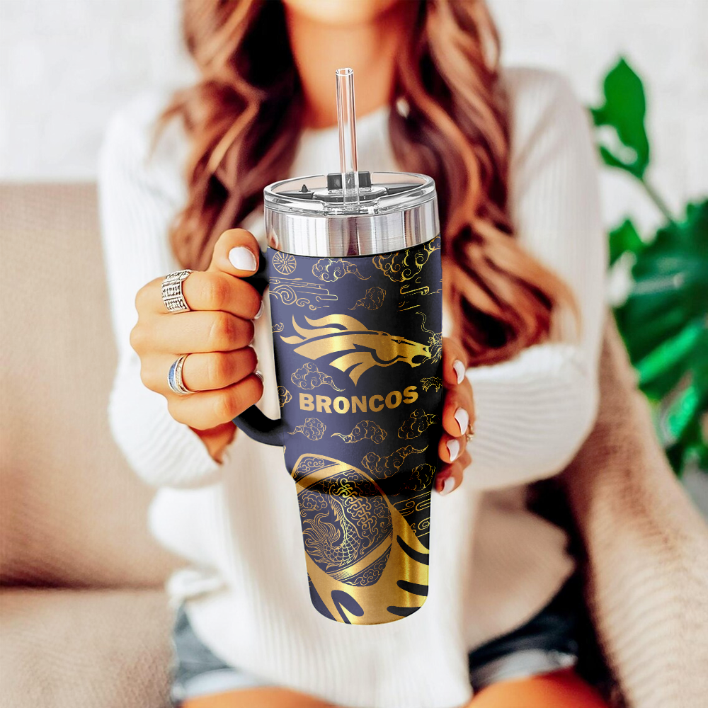 Denver Broncos Custom Stanley Quencher 40oz Stainless Steel Tumbler With Handle