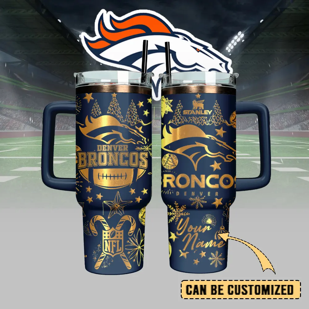 Denver Broncos Custom Stanley Quencher 40oz Stainless Steel Tumbler With Handle