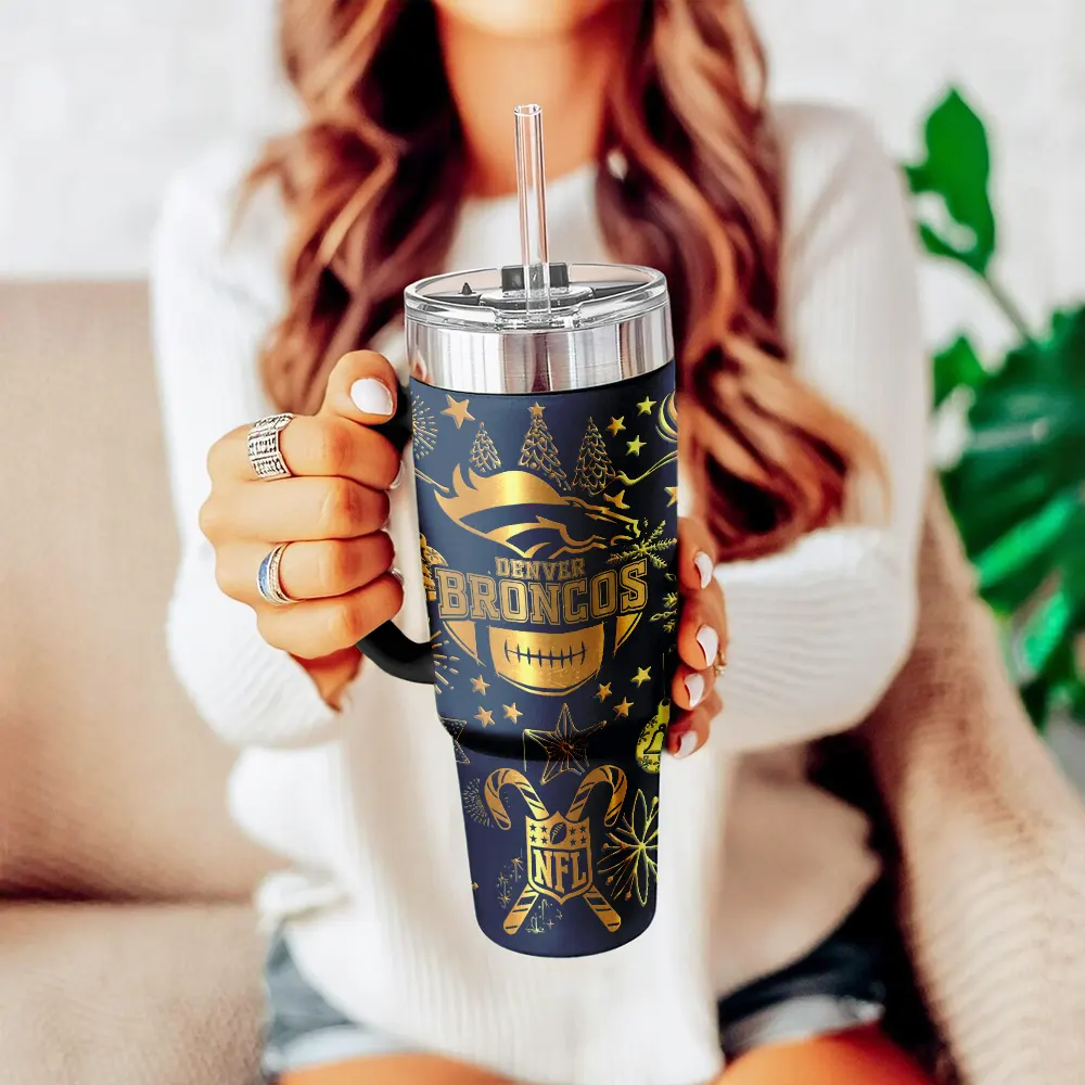 Denver Broncos Custom Stanley Quencher 40oz Stainless Steel Tumbler With Handle