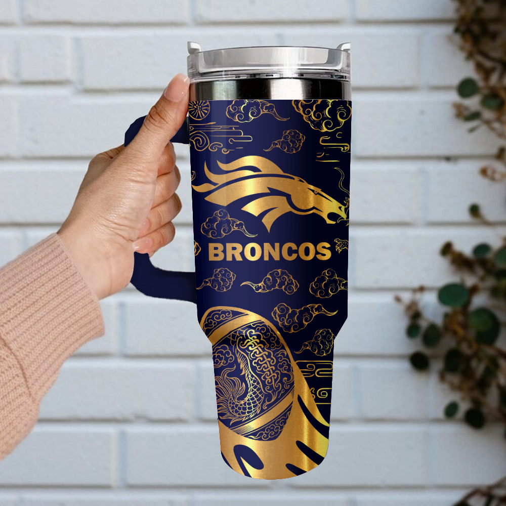 Denver Broncos Custom Stanley Quencher 40oz Stainless Steel Tumbler With Handle