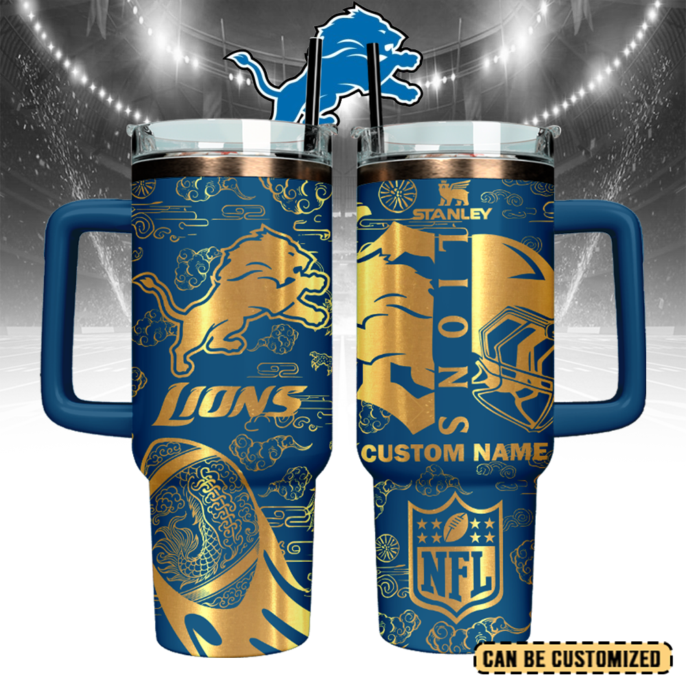 Detroit Lions Custom Stanley Quencher 40oz Stainless Steel Tumbler With Handle