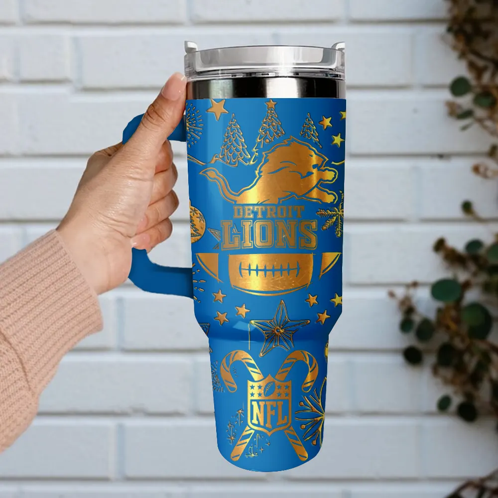 Detroit Lions Custom Stanley Quencher 40oz Stainless Steel Tumbler With Handle