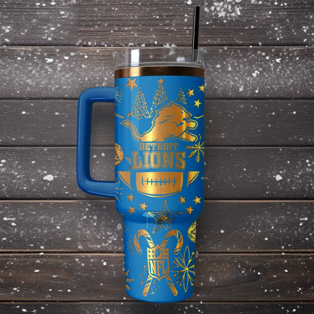 Detroit Lions Custom Stanley Quencher 40oz Stainless Steel Tumbler With Handle