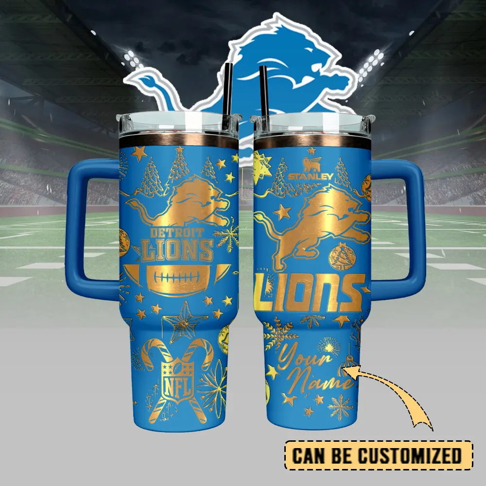 Detroit Lions Custom Stanley Quencher 40oz Stainless Steel Tumbler With Handle