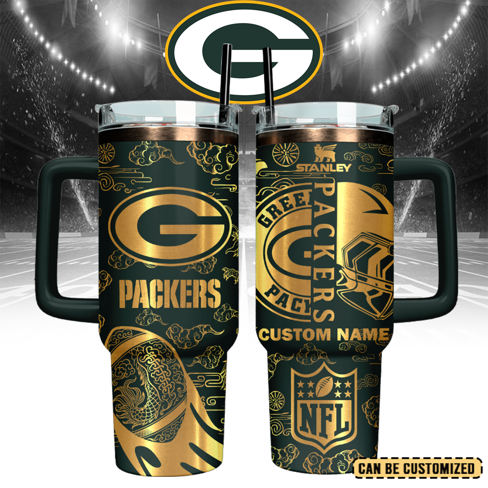 Green Bay Packers Custom Stanley Quencher 40oz Stainless Steel Tumbler With Handle