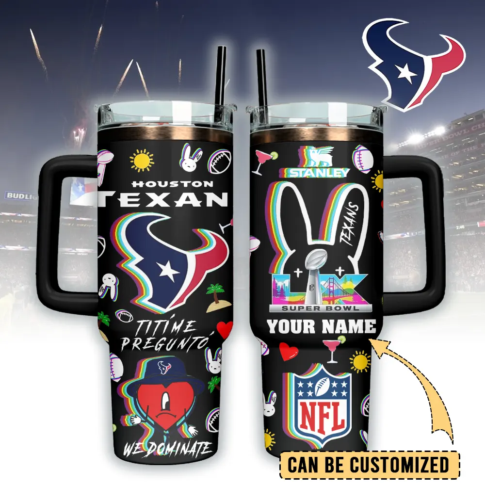 Houston Texans NFL x Bad Bunny Custom Stanley Quencher 40oz Stainless Steel Tumbler With Handle